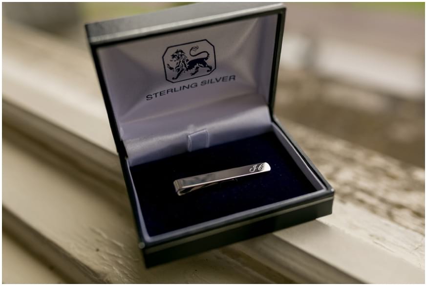 The grooms sterling silver engraved tie pin 
